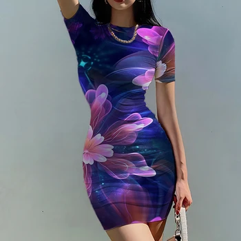 Летнее новое женское приталенное платье с ярким цветочным 3D принтом женское платье beautiful lady slim dress модный тренд lady slim dress