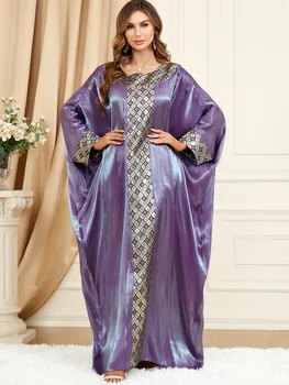 2023 Весеннее Новое Длинное Платье Ближнего Востока, Однотонная Прострочка, Рукава 