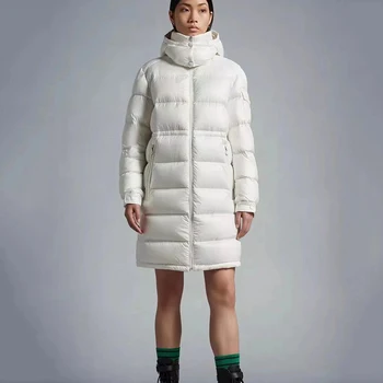 Пуховик средней длины с талией из 90% белого утиного пуха, теплая куртка 2023, осенне-зимнее новое высококачественное женское пальто, топы y2k
