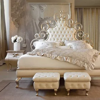 высококачественная кровать из массива дерева, роскошная одноместная двуспальная кровать принцессы с резьбой из массива дерева, мягкая кровать из французской ткани