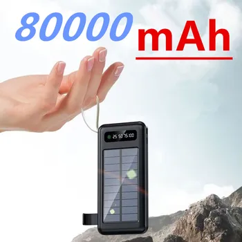 Банк солнечной энергии 80000 мАч Быстрая зарядка Портативный внешний аккумулятор USB Зарядное устройство для телефона iPhone 14 13 12 11 Pro Max Xiaomi
