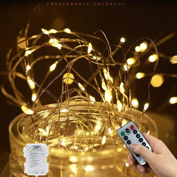 Гирлянда Сказочные струнные лампы Медные проволочные фонари для рождественского украшения сада Свадебной вечеринки Пульт дистанционного управления светодиодный водонепроницаемый 8 режимов