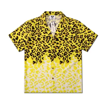 Летняя новая мужская рубашка с леопардовым принтом для любителей моды Ins С коротким рукавом, крутые Тонкие Свободные гавайские пляжные рубашки с отворотом в стиле харадзюку