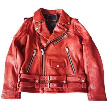 Oblique Zipper Leather Jacket Men Slim Fit Genuine Sheepskin Motorcycle Biker Coat Racer s мужская куртка кожаная
