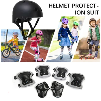 Наколенники для защиты детей от велоспорта, Амортизирующие со шлемом налокотники, защита запястий, дышащие 7 в 1 для занятий спортом на открытом воздухе