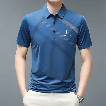Летняя новая мужская рубашка-поло для гольфа Hazzys с отложным воротником и коротким рукавом, свободные повседневные удобные модные топы в полоску и клетку на пуговицах
