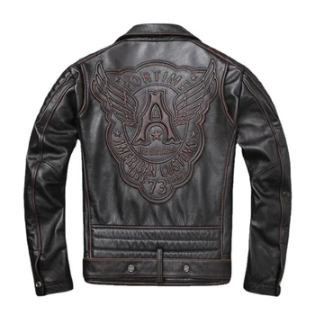 Косая молния, винтажная коричневая куртка из натуральной кожи, мужские мотоциклетные тонкие куртки из натуральной воловьей кожи, пальто S-XL