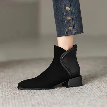 Новая осенняя обувь, женская мода, удобные женские ботинки с острым носком, зимние сапоги для зрелых женщин, современные ботинки на молнии