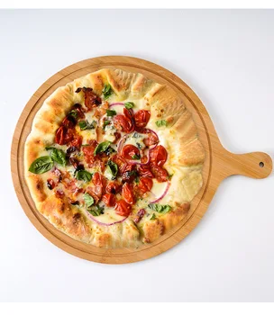 Бамбуковая деревянная доска для пиццы Круглая с ручным противнем для выпечки пиццы, Разделочная доска из камня для пиццы, блюдо для выпечки торта для пиццы, инструменты для выпечки