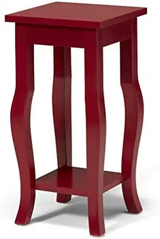 Торцевой столик на деревянной Подставке с Изогнутыми Ножками и Полкой, Красный Маленький журнальный столик, Торцевой столик для спальни, Маленький торцевой столик, Чайный столик, Столик