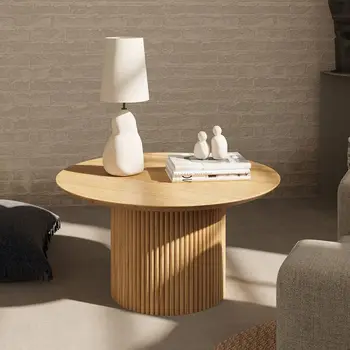 Журнальные столики с колоннами, круглый стол, дизайнерский приставной столик, небольшая квартира, гостиная, чайный столик из массива дерева, Столы из сосны