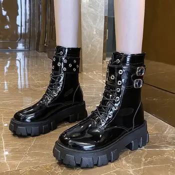 Женская обувь на платформе и массивном каблуке 2023, зимние сапоги в готическом стиле больших размеров для женщин, модные женские ботинки до середины икры, Chaussure Femme