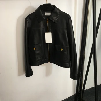 Популярная высококачественная супер красивая черная кожаная куртка в холодном стиле в американском стиле ретро для женщин 19