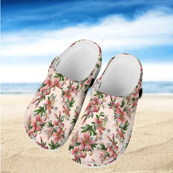 Женская обувь с цветочным принтом в гавайском стиле, летние легкие дышащие тапочки из ЭВА, уличные пляжные сандалии для прогулок, садовые сабо