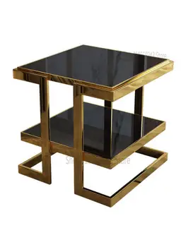 Минималистичный Светлый Роскошный угловой столик из золотистой нержавеющей стали, приставной столик для дивана, Многослойный современный минималистичный столик из закаленного стекла