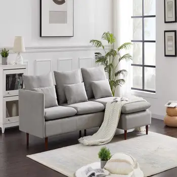 Раскладной шезлонг, Элегантный L-образный диван из замши с водной Рябью, Комбинированный диван для гостиной, Серый