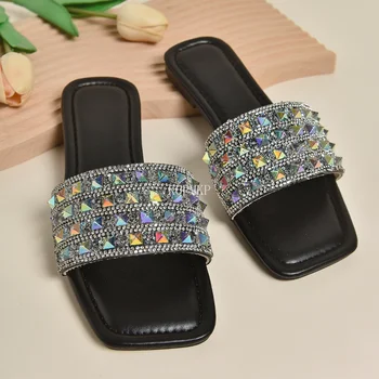 2023 Новые летние женские тапочки Crystal, Римские модные дизайнерские сандалии на плоской подошве, обувь на мягкой латексной подошве, Женская дышащая пляжная обувь
