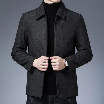 Осенне-зимнее мужское пальто-поло с воротником-стойкой, однотонная куртка, Классическая ветровка, молодежный кардиган, деловая повседневная верхняя одежда, модное пальто