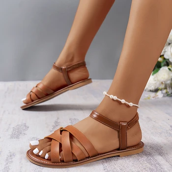 Повседневная обувь на плоской подошве, Римские женские босоножки, Новинка 2023 года, летние тапочки, пляжные вьетнамки, спортивная дизайнерская обувь в богемном стиле, слайды