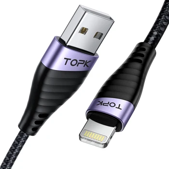 Кабель TOPK MFi USB Lightning для iPhone 2.4A с быстрой зарядкой от USB A до осветительных кабелей для iPad iPhone 11 13 12 14 Pro Max кабель