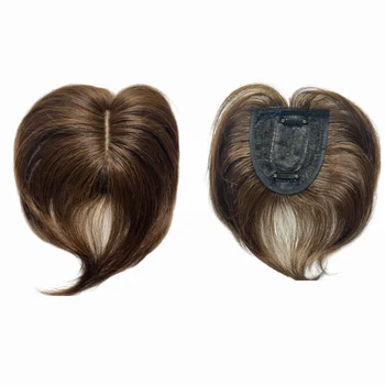 6-дюймовые коричневые короткие шапочки для волос для женщин и мужчин, Европейский натуральный человеческий шиньон в средней части для легкого выпадения волос, Объемный, скрывающий седину.