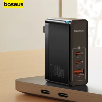 Baseus 140 Вт Зарядное Устройство из Нитрида Галлия USB 3 Порта PD3.1 Быстрая Зарядка GaN TypeC Plug Набор Кабелей для Передачи данных для Macbook iPad Телефон Компьютер