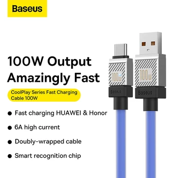 Baseus USB Type C Кабель Для Realme Huawei P30 Pro 100 Вт Провод Для Быстрой Зарядки USB-C Зарядное Устройство Кабель для Передачи Данных Samsung Oneplus Poco F3