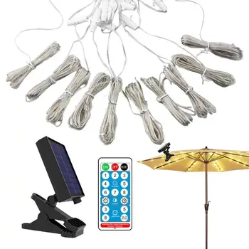 Фонари для зонтиков, работающие на солнечной энергии, гирлянды для патио, беспроводные гирлянды для зонтиков с зажимом для вечеринки на пляже и в саду.