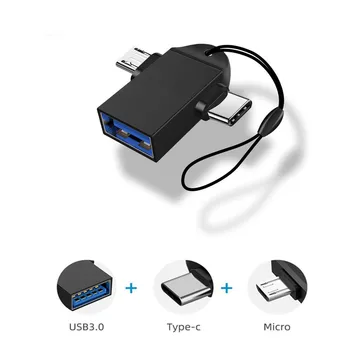 OTG Адаптер 2 в 1 USB 3.0 С Разъемом Micro USB и USB C с Разъемом из Алюминиевого Сплава on The Go Конвертер Для Android