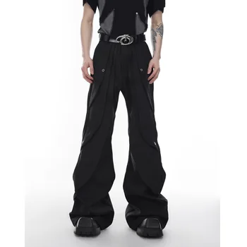 Европейский двухслойный дизайн, популярные мужские дизайнерские брюки, повседневные свободные широкие брюки и шаровары 6113