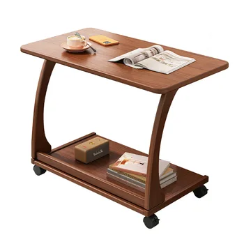 Боковой шкаф для дивана Передвижной столик на колесиках Мини журнальный столик Чайный столик из массива дерева