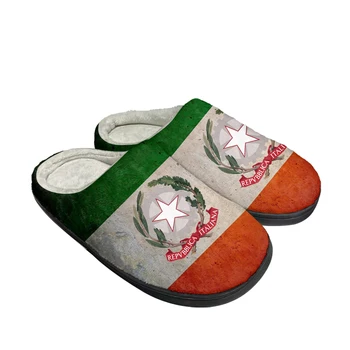 Итальянский флаг, Домашние Хлопчатобумажные тапочки на заказ, Мужские Женские Сандалии, Италия, Плюшевая Повседневная обувь для спальни, теплые тапочки