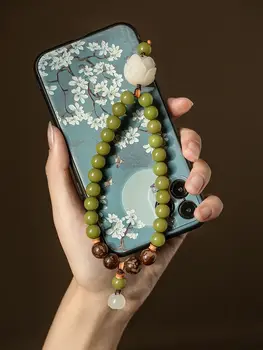 Зеленая цепочка для мобильного телефона Bodhi Root Art Bodhi Lotus Женская Короткая веревка для подвешивания телефона Съемный стиль запястья