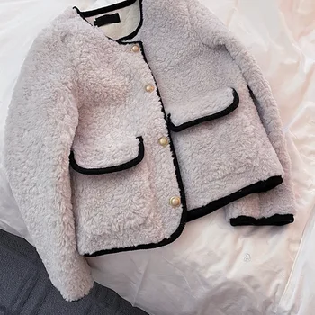 Модная женская куртка из овечьего флиса большого размера 2023, зимние утепленные пальто с длинными рукавами, свободная верхняя одежда для женщин с круглым вырезом