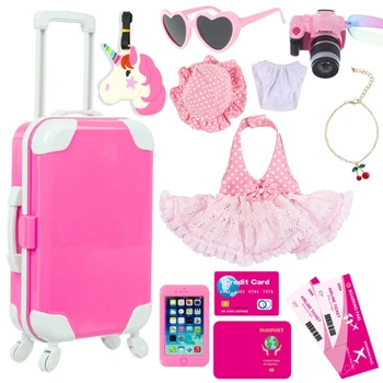 Модный совместный дорожный багаж для девочек на 18 дюймов с одеждой, аксессуарами, детской игрушкой, нарядной одеждой