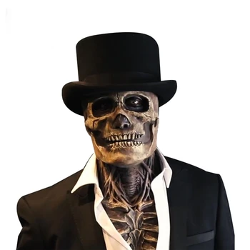 Новая 3D-реальность ужасов на Хэллоуин, Маска с черепом на всю голову, Страшная Маска, Косплей, вечеринка, Череп, Латекс, Шлем с подвижной Челюстью, Украшение Скелета
