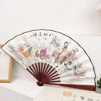 Шелковый складной веер в винтажном стиле с китайским японским рисунком, подарок для украшения дома, танцевальный веер для рукоделия