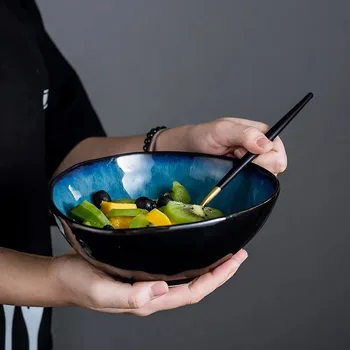 Большая миска в форме ретро, креативная миска для супа, миска для лапши, бытовая миска для фруктового салата неправильной формы, персонализированная керамическая миска для риса