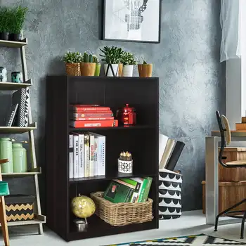Трехъярусный книжный шкаф Furinno Basic для хранения, эспрессо
