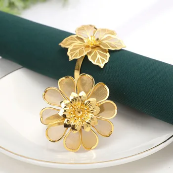 Роскошный Цветок Золотого цвета Металлические кольца для салфеток Держатели для салфеток в ресторане отеля Декор стола для Свадебной вечеринки Пряжки для салфеток Поделки