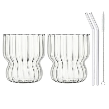 Стаканы для питья, уникальные прозрачные стеклянные стаканы в форме ряби, пивные стаканы для питья, стеклянные стаканы для кофе со льдом, стеклянные стаканы для дома