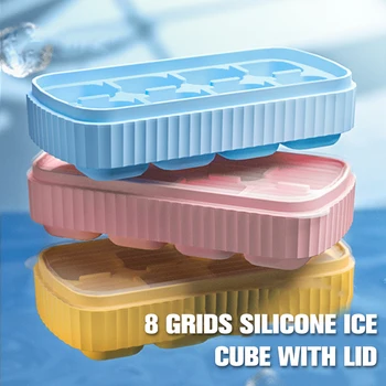 8 Сеток Силиконовая форма для кубиков льда своими руками С крышкой Форма для кубиков льда Кухонные Инструменты Форма для кубиков льда коробка для льда артефакт