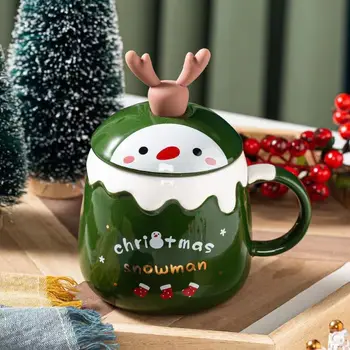 Рождественский подарок Милая чашка Санта Клаус Кружка Лося с крышкой и ложкой Мультяшная Керамическая чашка Оригинальные Кружки Кофейные чашки Бесплатная доставка Чай