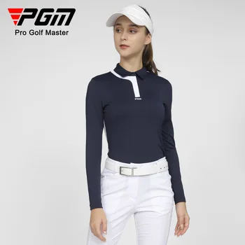 Женская одежда для гольфа PGM с длинным рукавом, женская футболка, осенне-зимние виды спорта, контрастный цвет ткани, тонкий дизайн сбоку, YF531