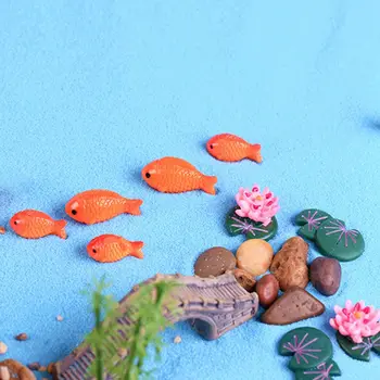 Красная рыбка Цветок лотоса, лист Аквариумный орнамент Декор аквариума Поделки из смолы Фигурка золотой рыбки Сцена пруда Миниатюра