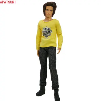 Одежда для куклы-мальчика 1/6 для куклы Кен, Желтая верхняя рубашка и черные брюки, наряды для парня Барби, куклы Кен Принс