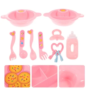 1 Набор игрушек для кормления, притворившийся набор посуды для кормления для девочек и детей (в произвольном стиле ложки)