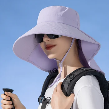 Однотонная широкополая шляпа с шалью, удобная дышащая солнцезащитная шляпа для пикника в кемпинге