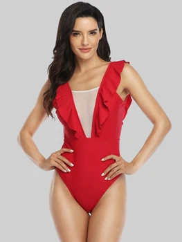 2023 Новый Сексуальный Сетчатый цельный купальник в стиле пэчворк, женские купальники с рюшами, Монокини с открытой спиной, купальный костюм для женщин, купальный костюм XL
