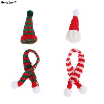 2 шт. Рождественские шапочки для мини-кукол, Вязаные шарфы, милая миниатюрная одежда, Детские игрушки, Аксессуар для Рождественского украшения
